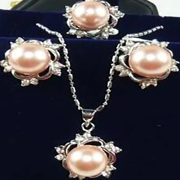 Beautiful Jewellery Pink Shell Pearl Earring Ring Necklace Set