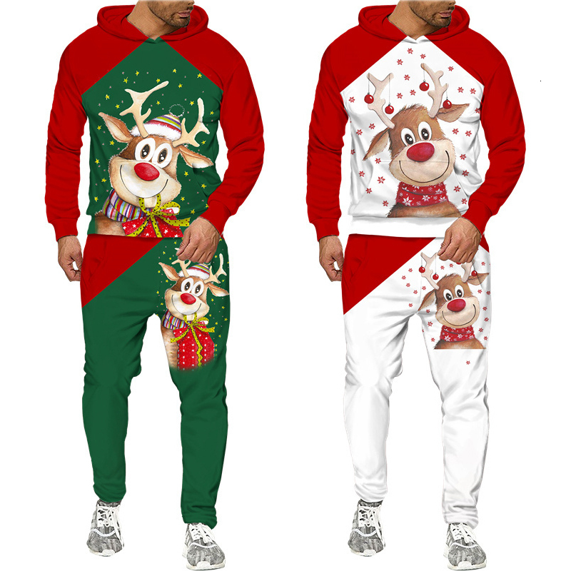 Men's Tracksuits Year's Clothes Men/Women Funny Santa Claus 3D Printed Tracksuit Set Fashion Couple Outfits Christmas Party Hoodie/Pants/Sui