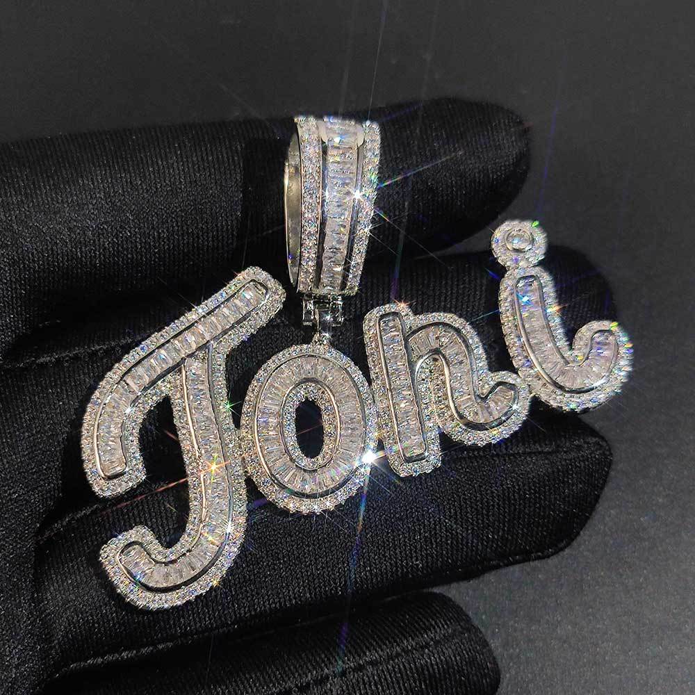 Custom A-Z Letters Name Pendant Necklace TopBling T Cubic Zircon Hip Hop 18k Real Gold Plated Jewelry