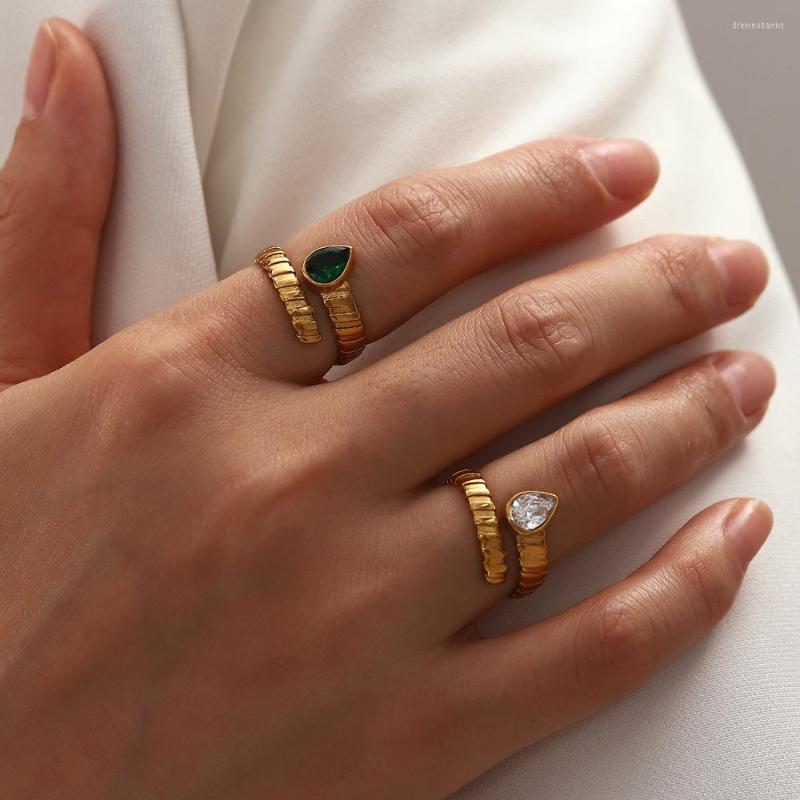 Wedding Rings Open Ring 18K Gold Plated 316L Stainless Steel Zircon For Women Green Chunky Finger Waterproof Jewelry
Wedding Rings Open Ring 18K Gold Plated 316L Stainless Steel Zircon For Women Green Chunky Finger Waterproof Jewelry