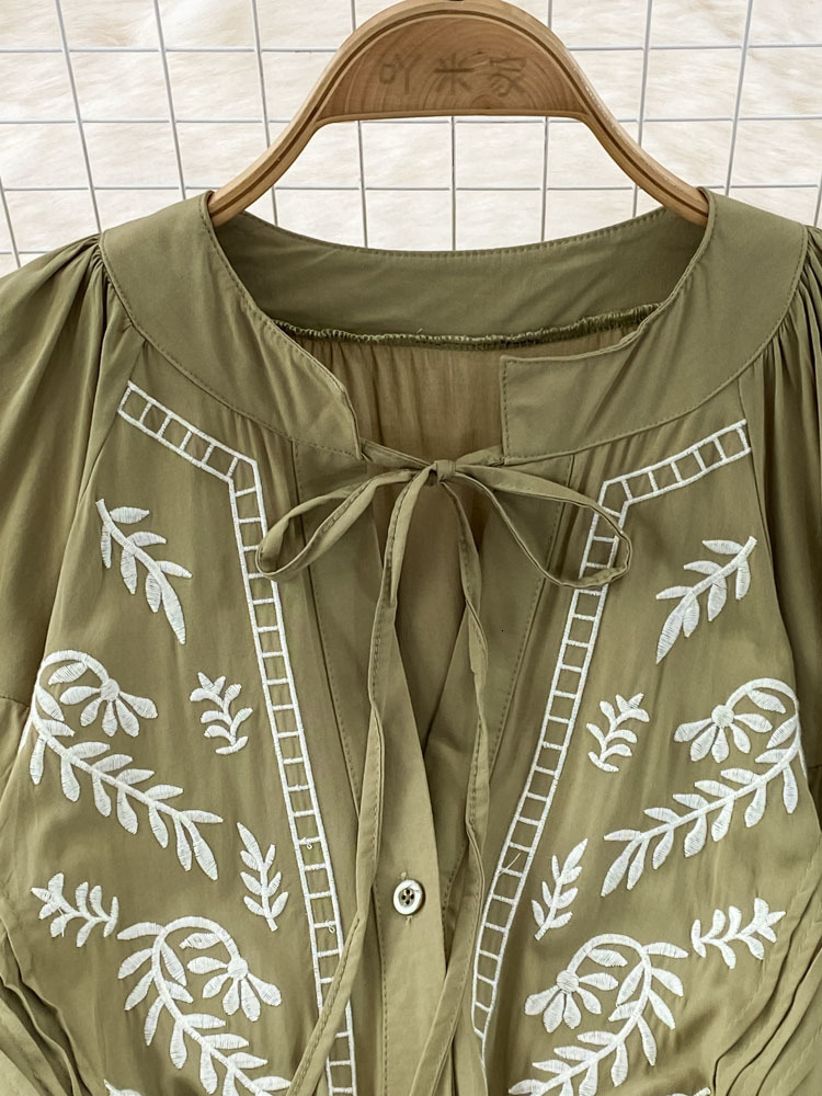 Casual Dresses Summer Retro Temperament Embroidered Vneck Singlebreasted Loose Dress Female Elegant Large Swing Vestidos Women D1575 221126