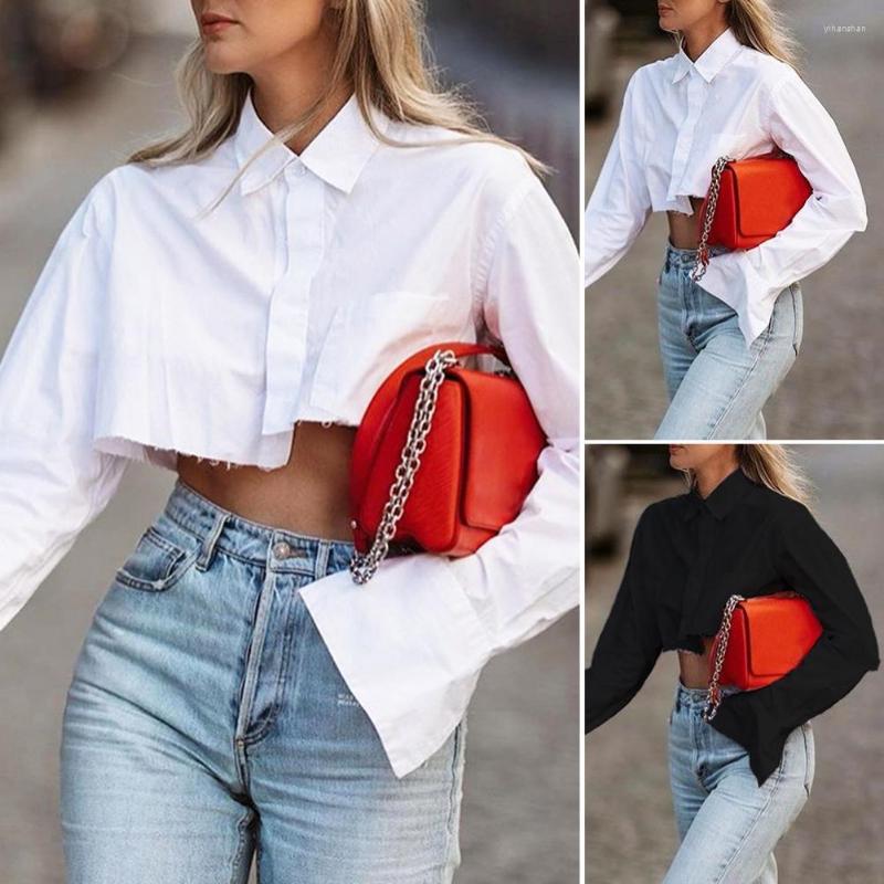 Women' Blouses Chic Crop Top Women Lady Shirt Turn-down Collar Irregular Hem Breathable Super Short Sexy Female Streetwear, White
Women' Blouses Chic Crop Top Women Lady Shirt Turn-down Collar Irregular Hem Breathable Super Short Sexy Female Streetwear, White
