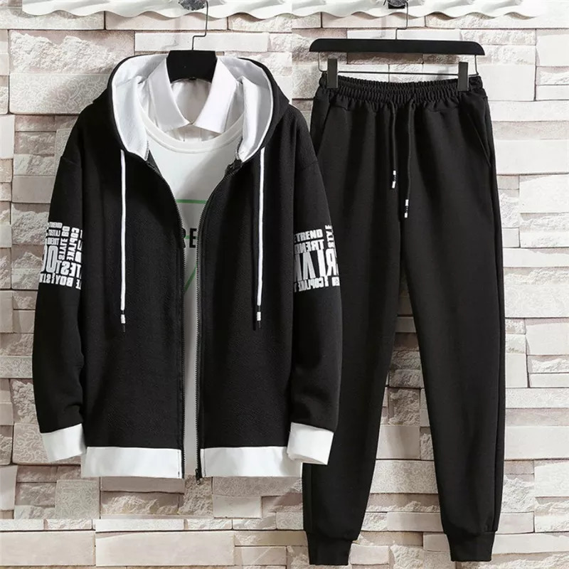 Mens Tracksuits 2 Pieces Sets Printed Tracksuit Men Hooded SweatshirtJoggers Pants Zipper Hoodie Sportwear Suit Casual Men Clothes Streetwear 220906