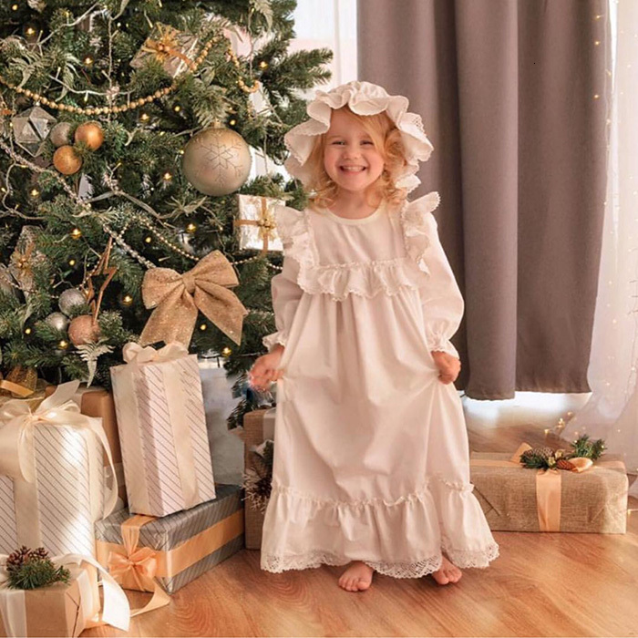Pajamas Cute Children Girls Lolita Dress Princess Sleepshirts Lace Ruffle Nightgowns.Victorian Toddler Kids Nightdress Sleep Loungewear 221125