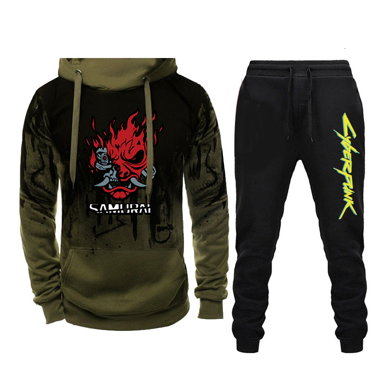 Mens Tracksuits Autumn Winter Casual Sports Outfits Hoodies Sweatpants High Quality Hooded Longsleeve Tracksuit Cyberpunk 2pcs Set 221128