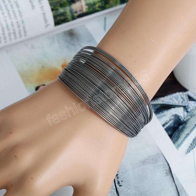 Simple Wire Mesh Open Wide Cuff Bracelet Ins Multilayer Metal Fashion Net Bracelet Women's Jewelry Charm Bracelets
