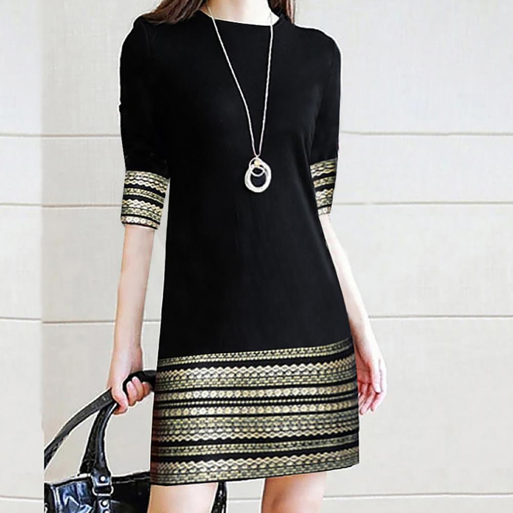 Casual Dresses Black Comfortable O Neck Woman Dress Polyester Fiber Woman Dress Round Neck for Summer 221126