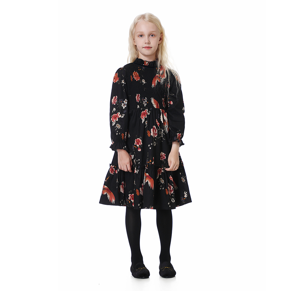 Family Matching Outfits Fall Teen Girls Cotton Midi Dress Baby Bird Pattern Clothes Girl Smocked Style Loose Romper #7203 221125