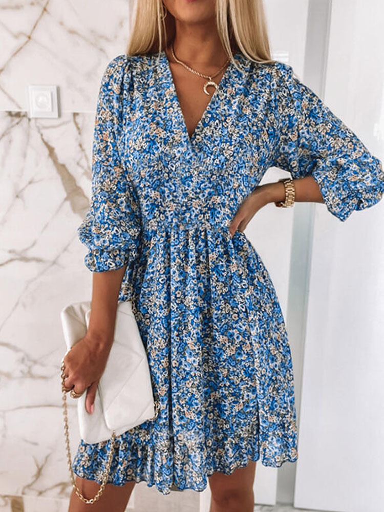 Casual Dresses Summer Floral Mini Dresses Women Vintage Sexy V Neck Half Sleeve ALine Party Dress Female Casual Elegant Beach Dress Vestidos 221126