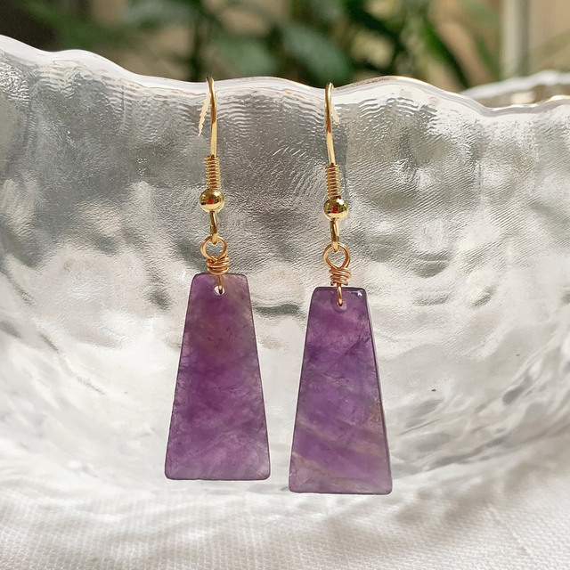 Natural Crystal Stone Dangle Earrings for Women Geometric Charm Shiny Obsidian Amethyst Lapis Pink Reiki Crystal Earring
