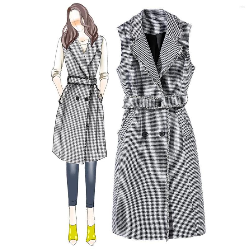 Women' Vests Houndstooth Suit Collar Tassel Sleeveless Belt Long Ladies Vest 2022 Autumn, Gray
Women' Vests Houndstooth Suit Collar Tassel Sleeveless Belt Long Ladies Vest 2022 Autumn, Gray