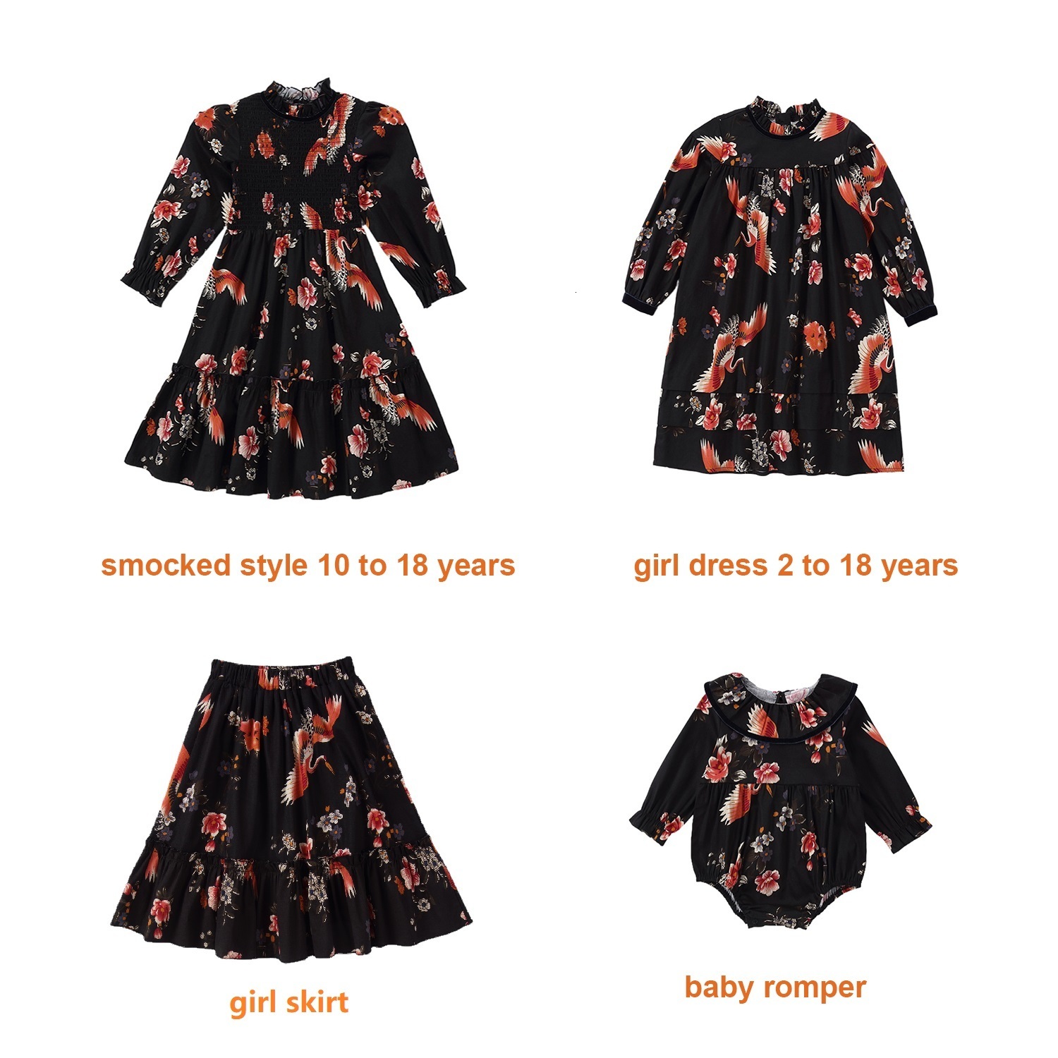 Family Matching Outfits Fall Teen Girls Cotton Midi Dress Baby Bird Pattern Clothes Girl Smocked Style Loose Romper #7203 221125