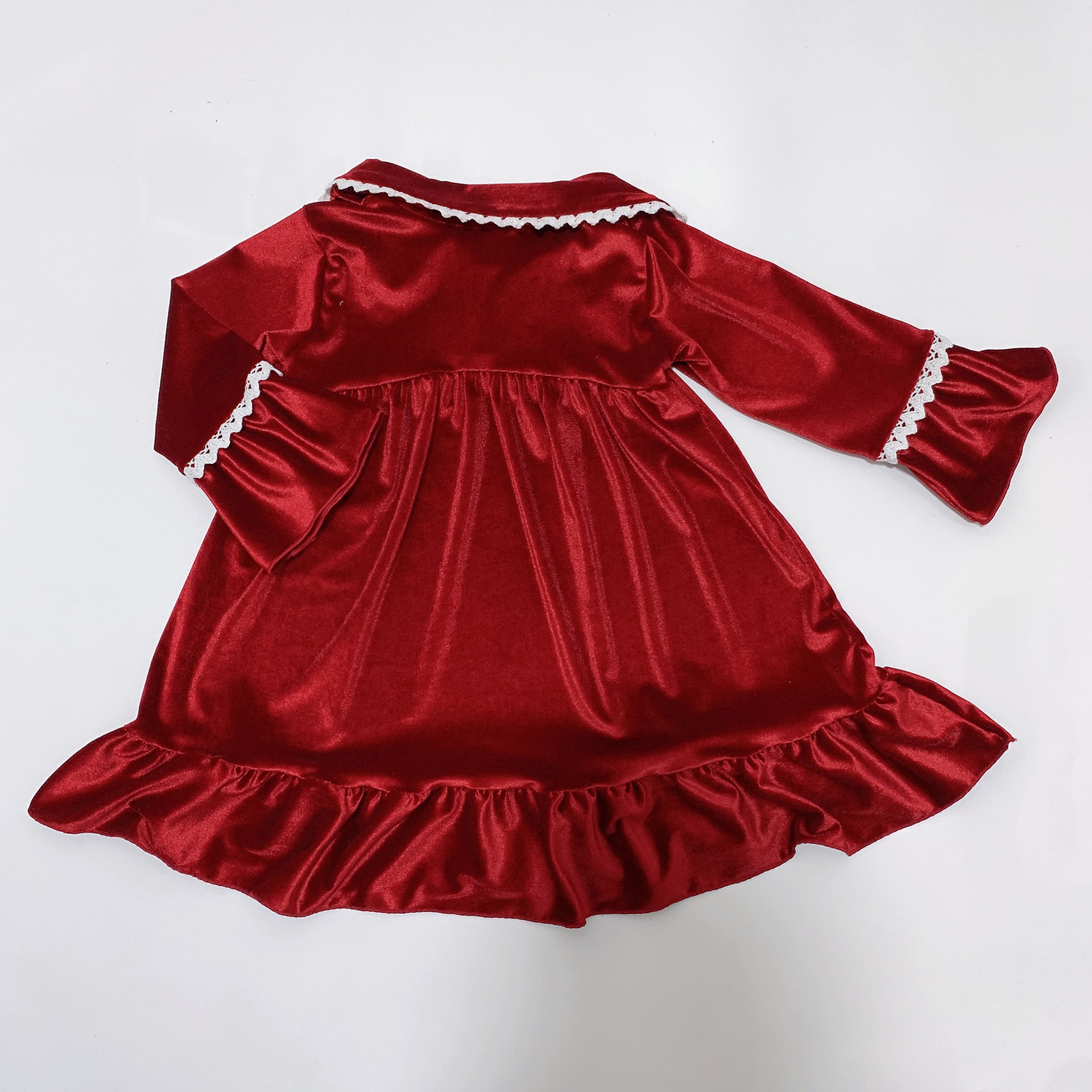 Pajamas Night Dress for kids Girl Christmas Nightdress Velvet Lace Red Green Nightgown Kids Children Nightie Homewear Pyjama 221125