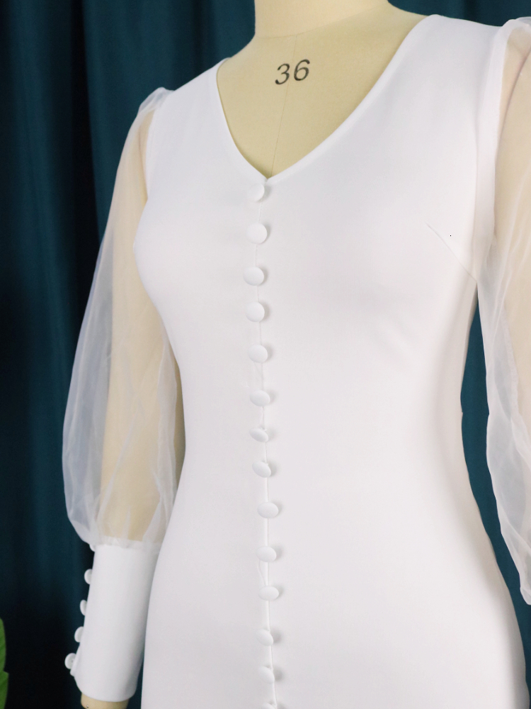 Party Dresses Chic Women Bodycon Long Prom Tulle See Through Sleeve Buttons Slit Tight Sexy Night Club Evening Outfits 221128