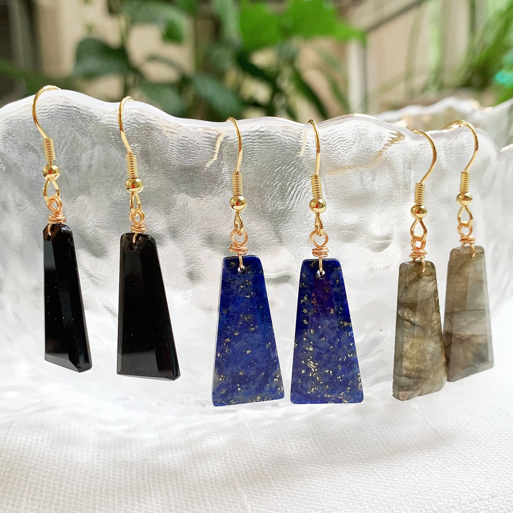 Natural Crystal Stone Dangle Earrings for Women Geometric Charm Shiny Obsidian Amethyst Lapis Pink Reiki Crystal Earring