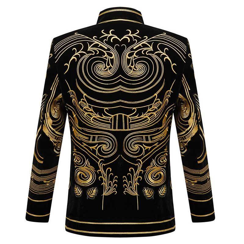 Men's Suits Blazers Baroque Gold Floral Embroidery Blazer Jacket Shawl Lapel Veet Cardigan Wedding Party Prom Costume Homme 221124 Free ship