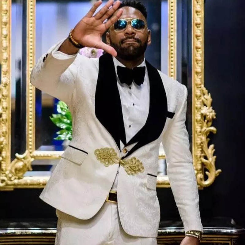 Men's Suits Blazers Floral Pattern Groom Tuxedo for Wedding Dinner Slim Fit Men with Black Velvet Lapel 3 Pieces African Fashion Costume 221128