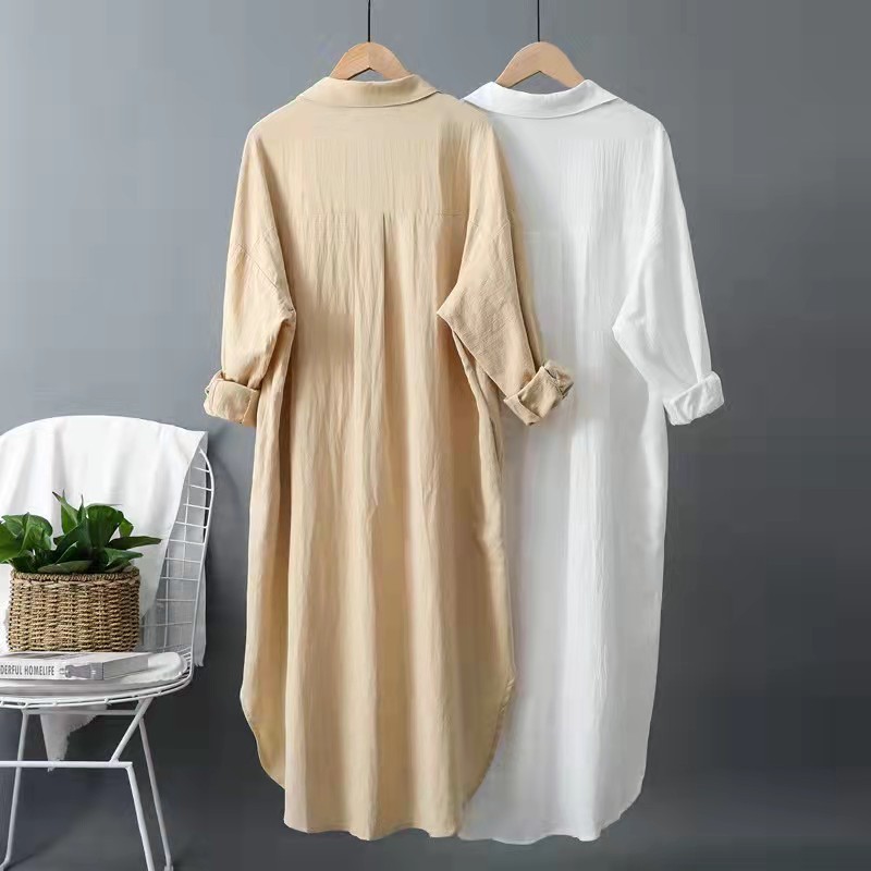 Casual Dresses Shirt Dress for Women Linen Cotton Casual Korean Vintage Oversized Midi Robe Summer Autumn Casual Long White Women Clothing 221126