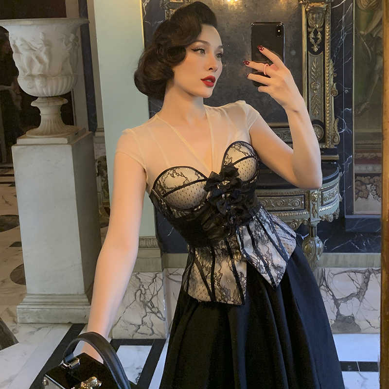 Le Palais vintage original super mignon processus de style corsage compliqu￩ arc de style de style corsage contre les femmes et les tops hafj