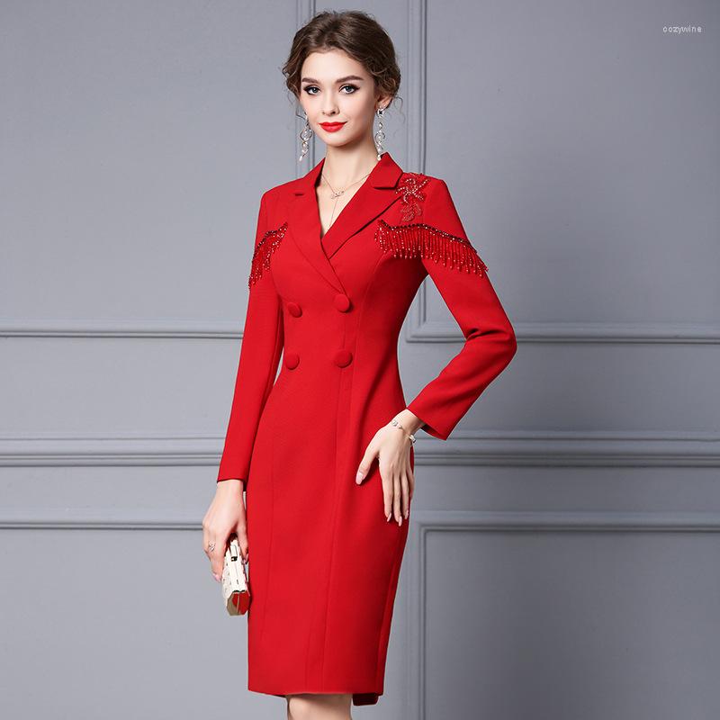 Casual Dresses Red Dress Women' Fashion Long-sleeved Suit Collar Beaded Tassel Bag Hip Spring And Autumn Elegant Evening, Black
Casual Dresses Red Dress Women' Fashion Long-sleeved Suit Collar Beaded Tassel Bag Hip Spring And Autumn Elegant Evening, Black