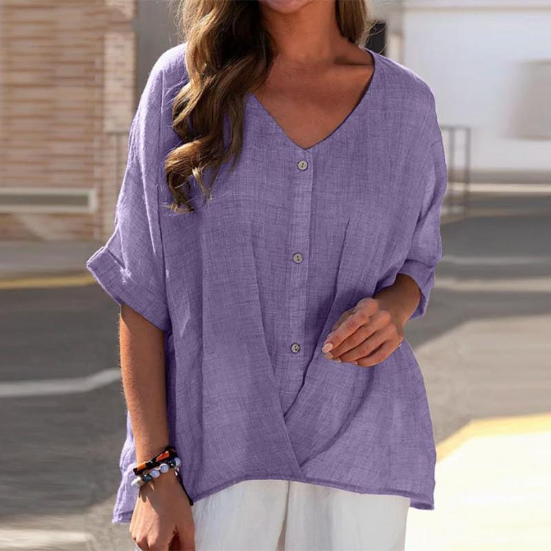 Women's Blouses Summer Women Shirt V-neck Buttons High Low Hem Solid Color Half Sleeve Pullover Blouse Ladies Clothing, Green
Women's Blouses Summer Women Shirt V-neck Buttons High Low Hem Solid Color Half Sleeve Pullover Blouse Ladies Clothing, Green
