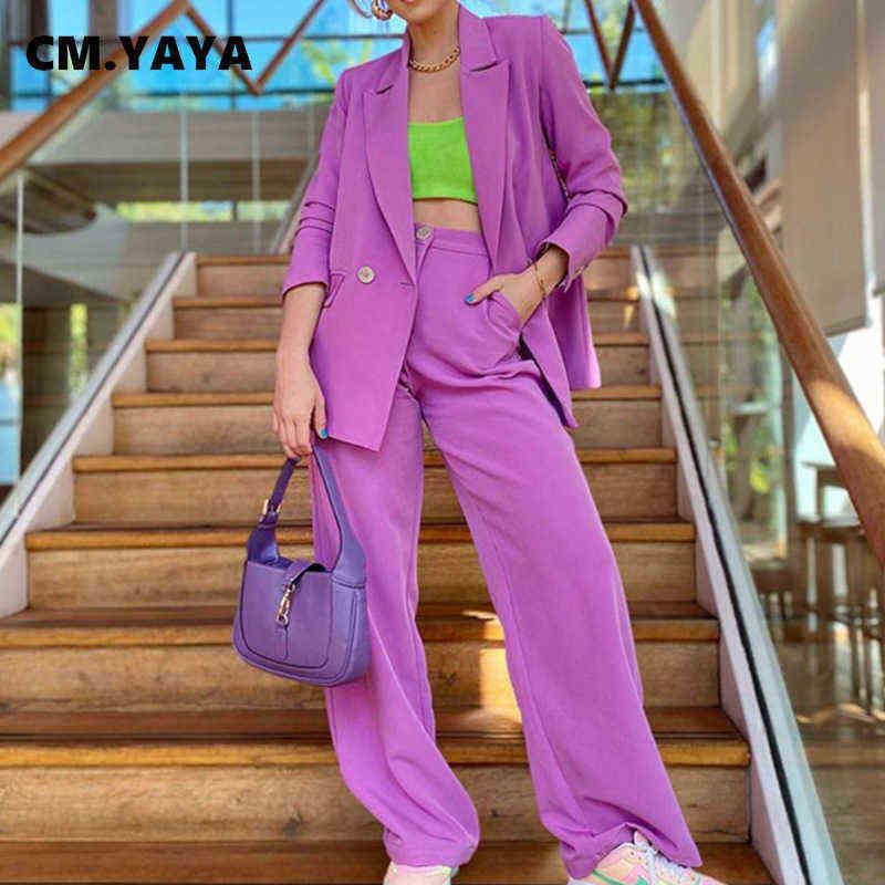 Cm Yaya Women Pants Suits Solid Full Sleeve Single Button Tops Pockets Loose Pants Two 2 Piece Sets Office Lady Outfit fall 2021 J220813, Purple
Cm Yaya Women Pants Suits Solid Full Sleeve Single Button Tops Pockets Loose Pants Two 2 Piece Sets Office Lady Outfit fall 2021 J220813, Purple