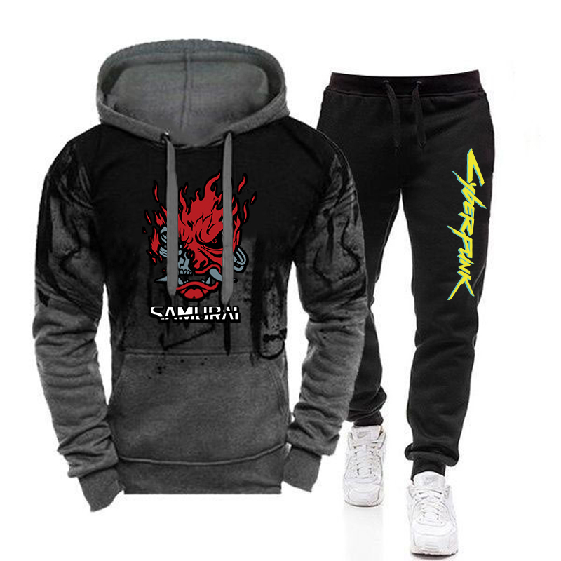 Mens Tracksuits Autumn Winter Casual Sports Outfits Hoodies Sweatpants High Quality Hooded Longsleeve Tracksuit Cyberpunk 2pcs Set 221128