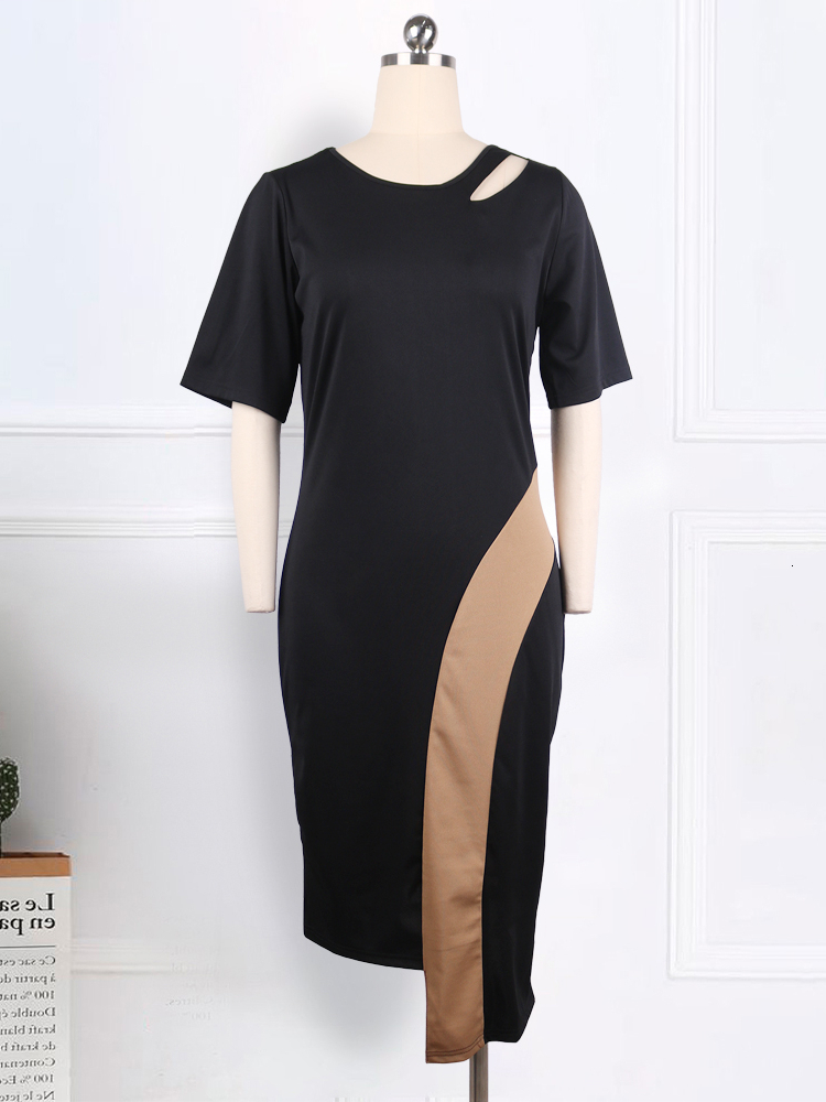 Party Dresses Elegant Women Summer Dress Contrast Irregular Hollow Out Collar Half Sleeve Slim Fit Knee Office Lady Vintage Fashion 221128