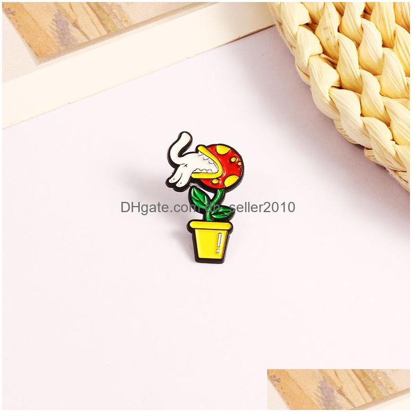 Pins Brooches Cartoon Animal Brooches For Women Big White Cat Hits My Beating Heart Enamel Paint Lapel Pins Piranha Eats Kitten Bad Dhfv3