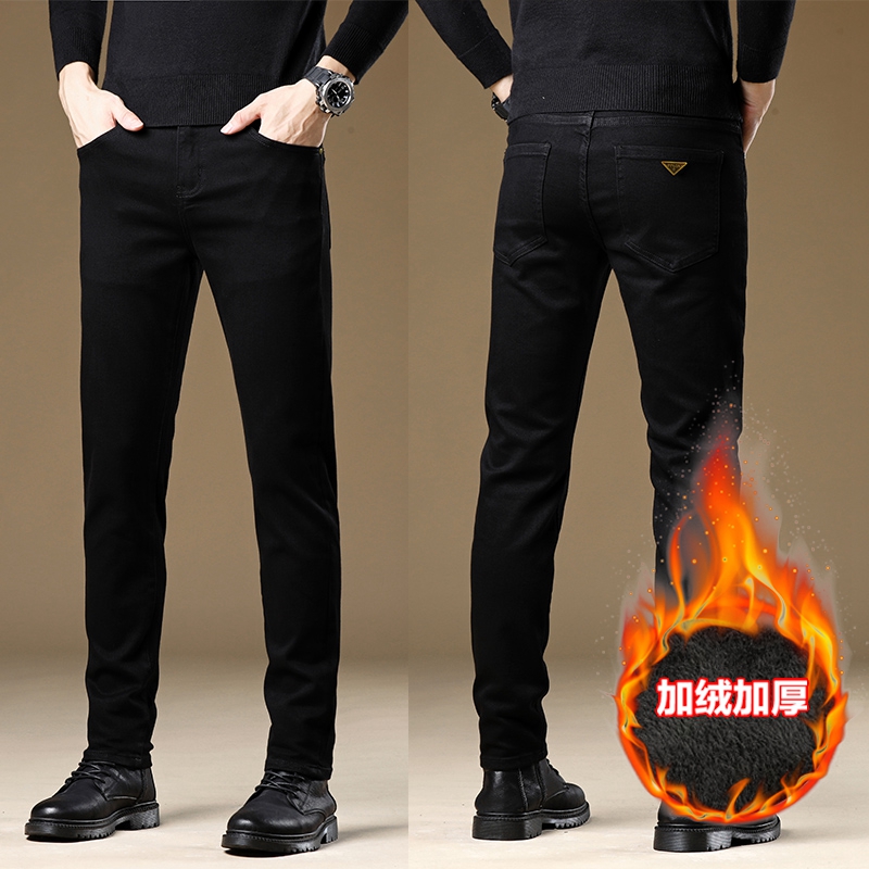 New JEANS Pants pant Men's trousers Stretch FLEECE thickening winter DDicon Embroidered close-fitting jeans cotton slacks washed straight busines