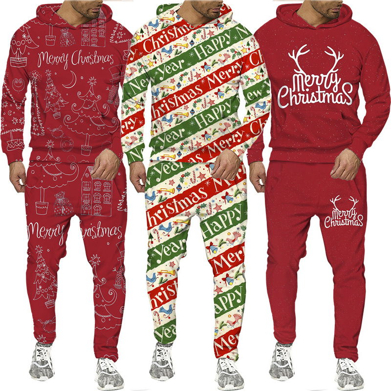Men's Tracksuits Year's Clothes Men/Women Funny Santa Claus 3D Printed Tracksuit Set Fashion Couple Outfits Christmas Party Hoodie/Pants/Sui