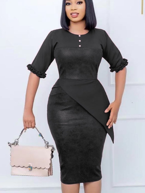 Party Dresses Vintage Women Half Sleeve Bodycon Dress Sexy PU Contrast Buttons Peplum Event Outfits Summer 221128