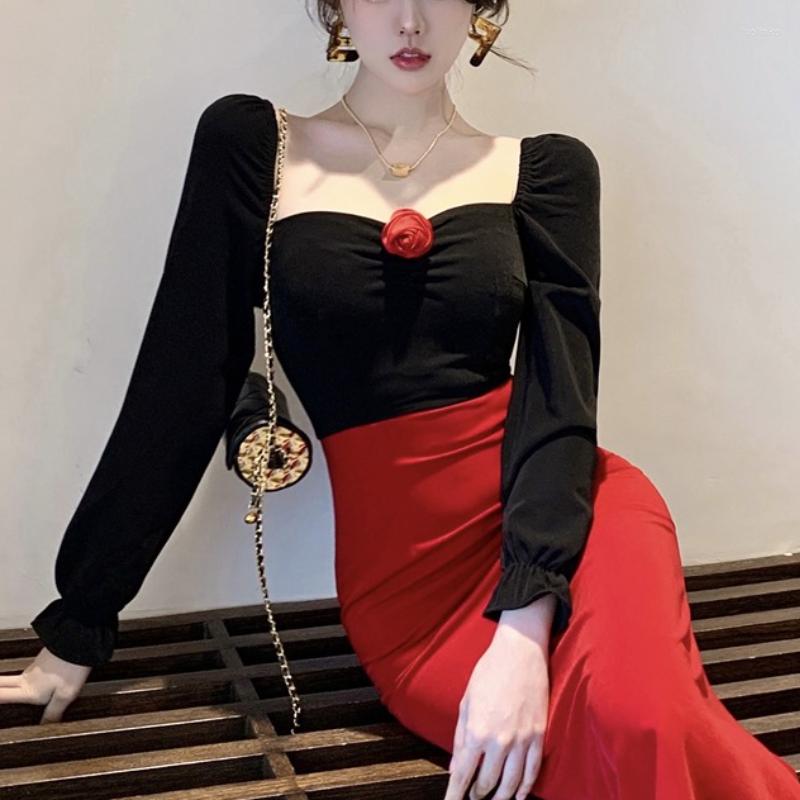 Casual Dresses Flower Vintage Elegant Dress Women France Retro Bodycon Evening Party Midi Patchwork Korea Chic Fishtail Winter 2022, Black and red
Casual Dresses Flower Vintage Elegant Dress Women France Retro Bodycon Evening Party Midi Patchwork Korea Chic Fishtail Winter 2022, Black and red