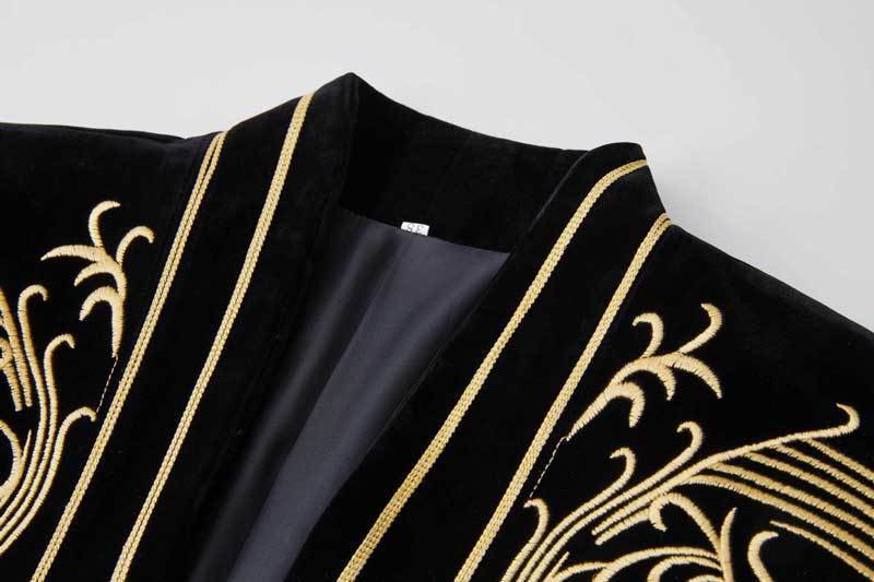 Men's Suits Blazers Baroque Gold Floral Embroidery Blazer Jacket Shawl Lapel Veet Cardigan Wedding Party Prom Costume Homme 221124 Free ship