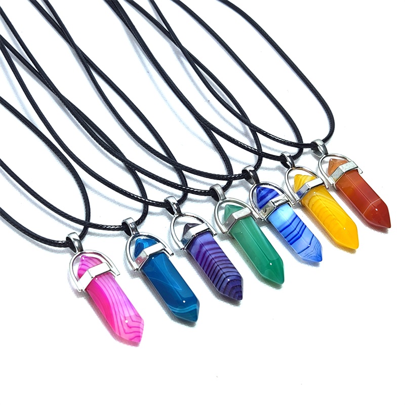Natural Stripe Agate Stone Pendant Hexagon Prism Pendulum Chakra Necklace Jewelry Healing Crystal Quartz Bead Point Women Men Pendants Leather steel Necklaces
Natural Stripe Agate Stone Pendant Hexagon Prism Pendulum Chakra Necklace Jewelry Healing Crystal Quartz Bead Point Women Men Pendants Leather steel Necklaces