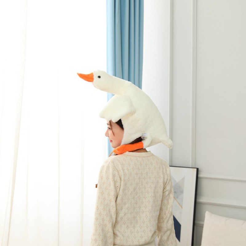 BeanieSkull Caps Funny Cartoon White Goose Plush Toy Headgear Hat Cute Stage Performance Props Headcover Cap Party Cosplay Headwear Beanies Cap 221128