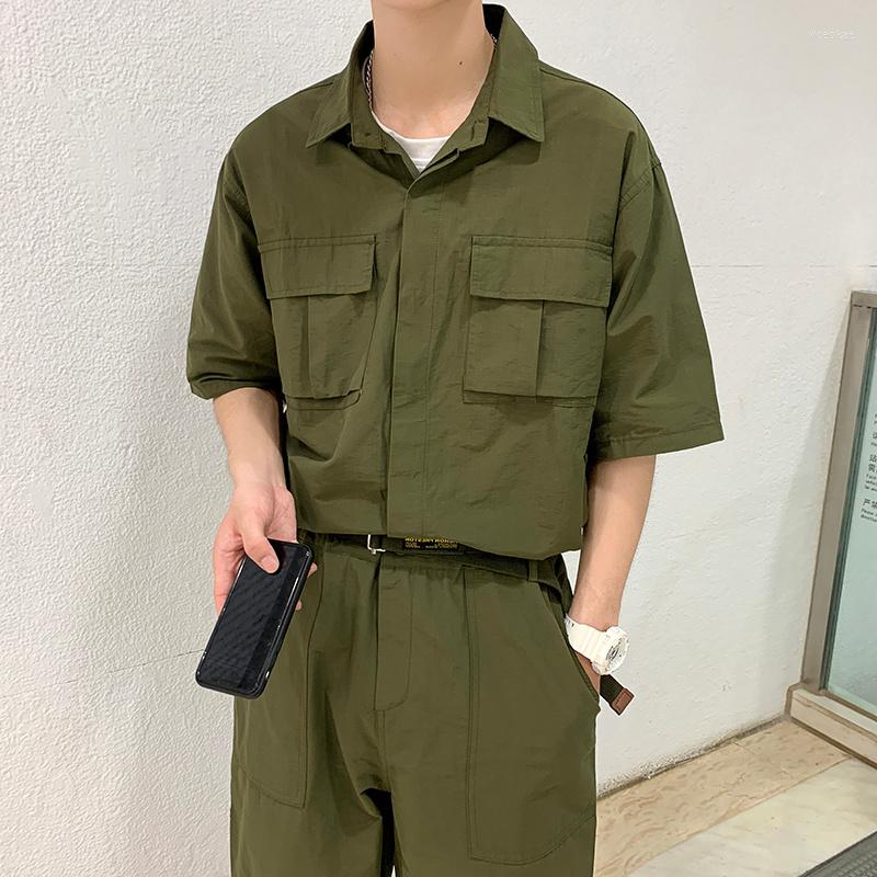 Men's Tracksuits Retro Autumn One-piece Pocket Sets Men's Fashion Tooling Men Loose Casual Short-sleeved Shirt Trousers Two-piece Mens, Black
Men's Tracksuits Retro Autumn One-piece Pocket Sets Men's Fashion Tooling Men Loose Casual Short-sleeved Shirt Trousers Two-piece Mens, Black