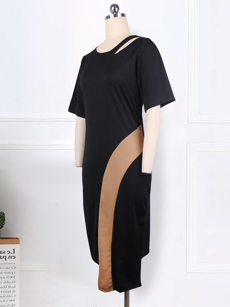 Party Dresses Elegant Women Summer Dress Contrast Irregular Hollow Out Collar Half Sleeve Slim Fit Knee Office Lady Vintage Fashion 221128