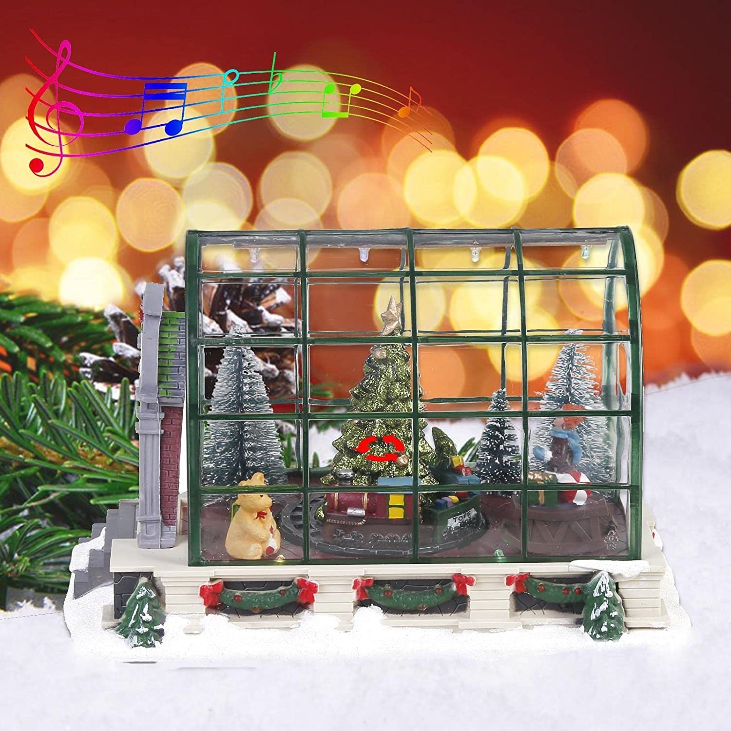Christmas Decorations Animated Lighted Village Greenhouse Collectible House Ballroom Disply Xmas Home Accent Fireplace Decoration Musical 221125