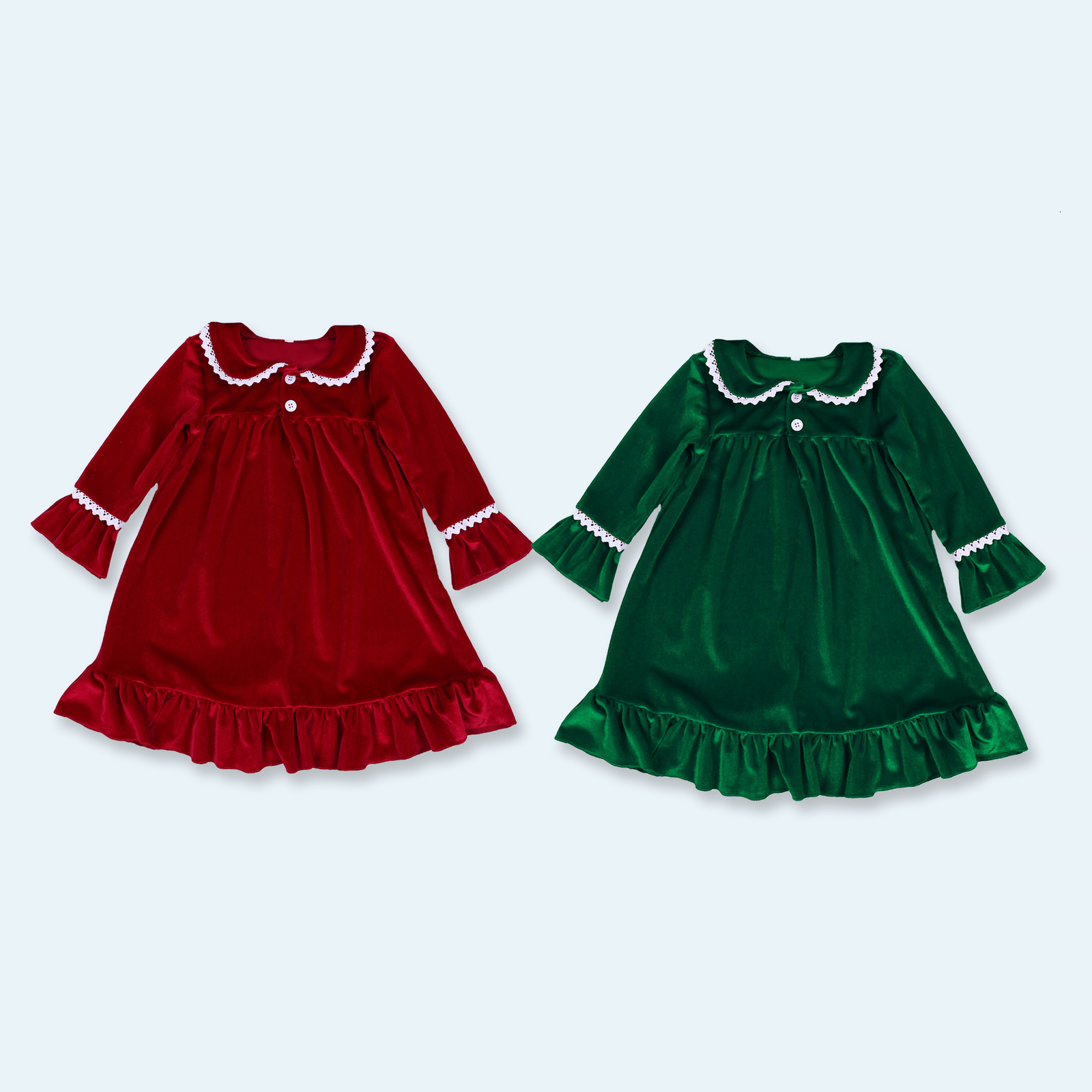 Pajamas Night Dress for kids Girl Christmas Nightdress Velvet Lace Red Green Nightgown Kids Children Nightie Homewear Pyjama 221125