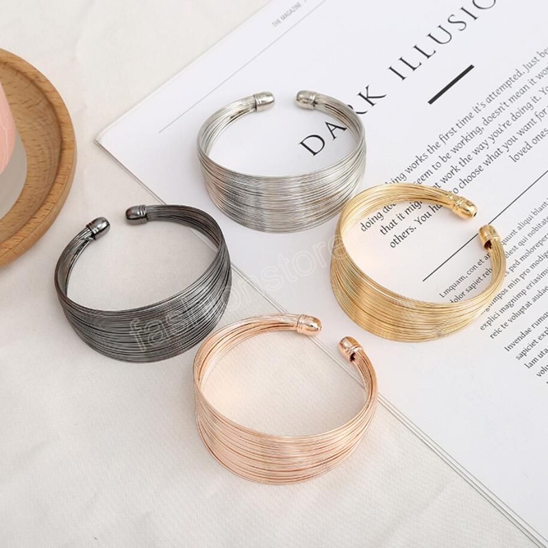 Simple Wire Mesh Open Wide Cuff Bracelet Ins Multilayer Metal Fashion Net Bracelet Women's Jewelry Charm Bracelets
