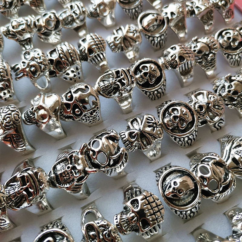 Band 50Pcs Bulk Wholesale Lots Skull For Female Lady Man Skeleton Vintage Gothic Jewelry Biker Punk Celebration Party 221125