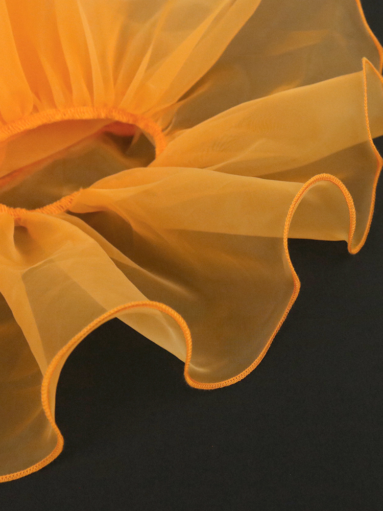 Party Dresses Women Birthday Orange Puff Ruffles Smocked Tulle Neck Midi Dress African Ladies Elegant Date Out Event Clothes 221128