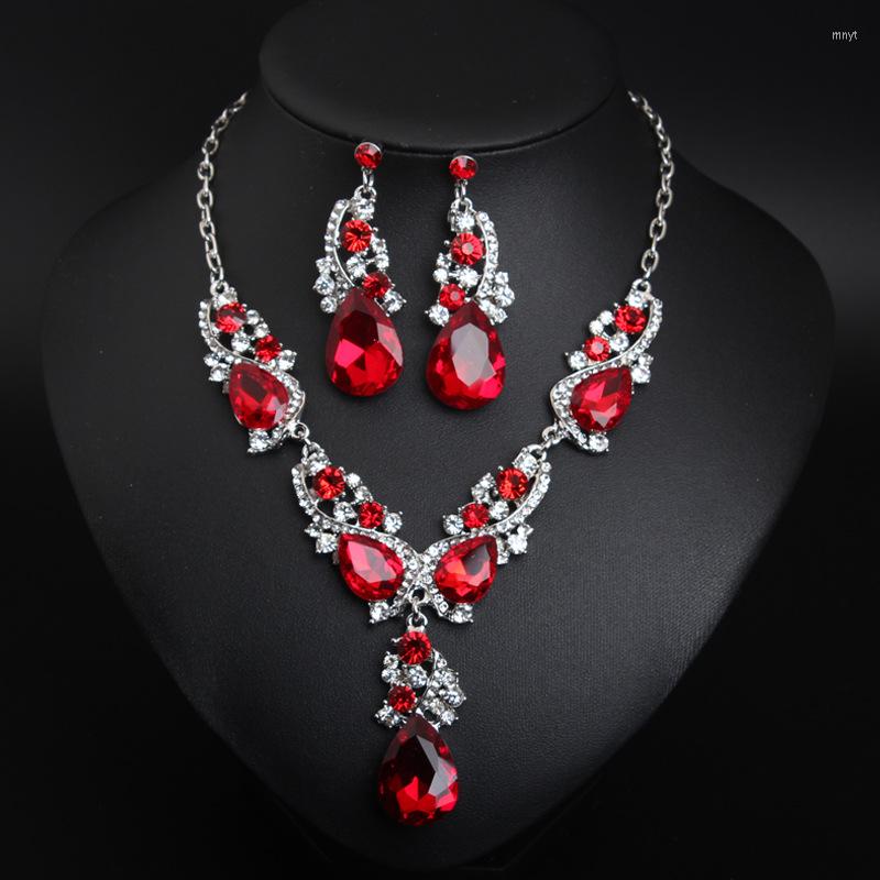 Necklace Earrings Set Sangnuo African Dubai Water Drop Crystal Bridal Wedding Party Engagement Jewellry Accessories, Picture shown