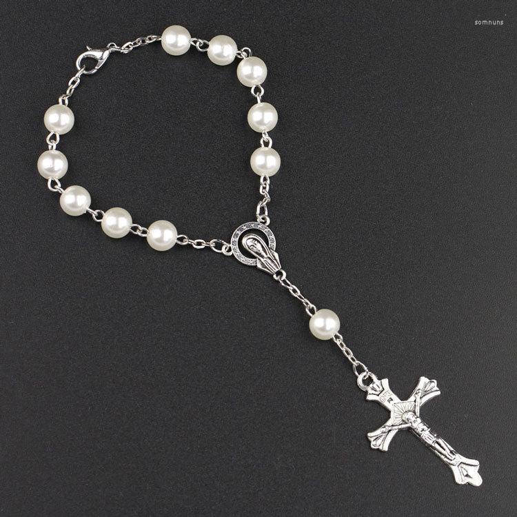 Strand Komi Catholic Rosary White Imitation Pearls Beaded Cross Bracelets Women Christ Jesus Virgin Mary Praying Chains R-307
Strand Komi Catholic Rosary White Imitation Pearls Beaded Cross Bracelets Women Christ Jesus Virgin Mary Praying Chains R-307