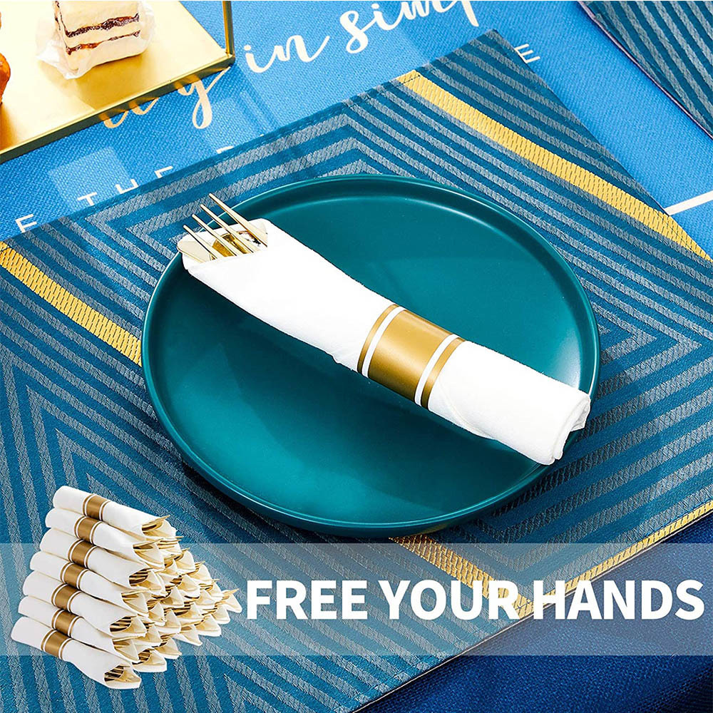 Disposable Dinnerware 40 Pieces of Pre-Rolled Golden Plastic Silverware Cutlery and Napkin Suitable for 10 People Dinner Party Wedding 221128