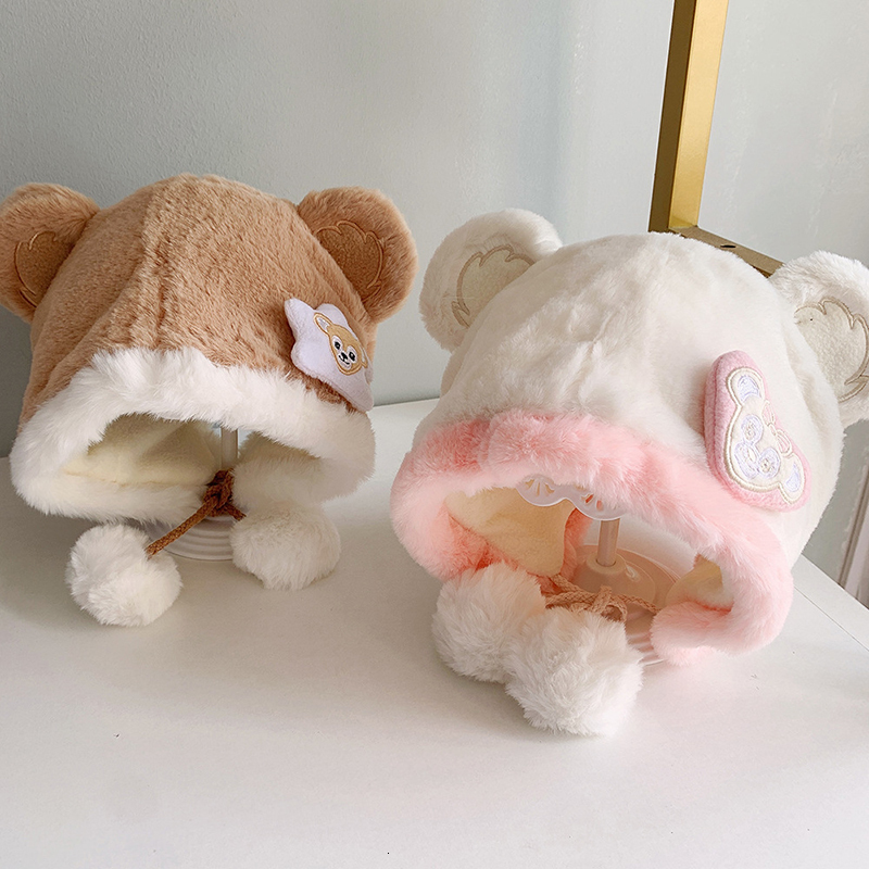 Caps Hats Cute Bear Baby Hat with Earflaps Winter Warm Lined Infant Girl Boy Beanies Cap Soft Furry Ear Protection Kids Bonnet 221125