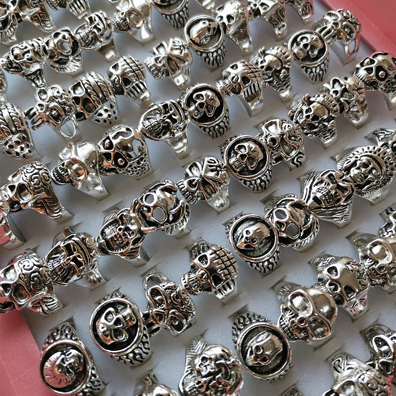Band 50Pcs Bulk Wholesale Lots Skull For Female Lady Man Skeleton Vintage Gothic Jewelry Biker Punk Celebration Party 221125