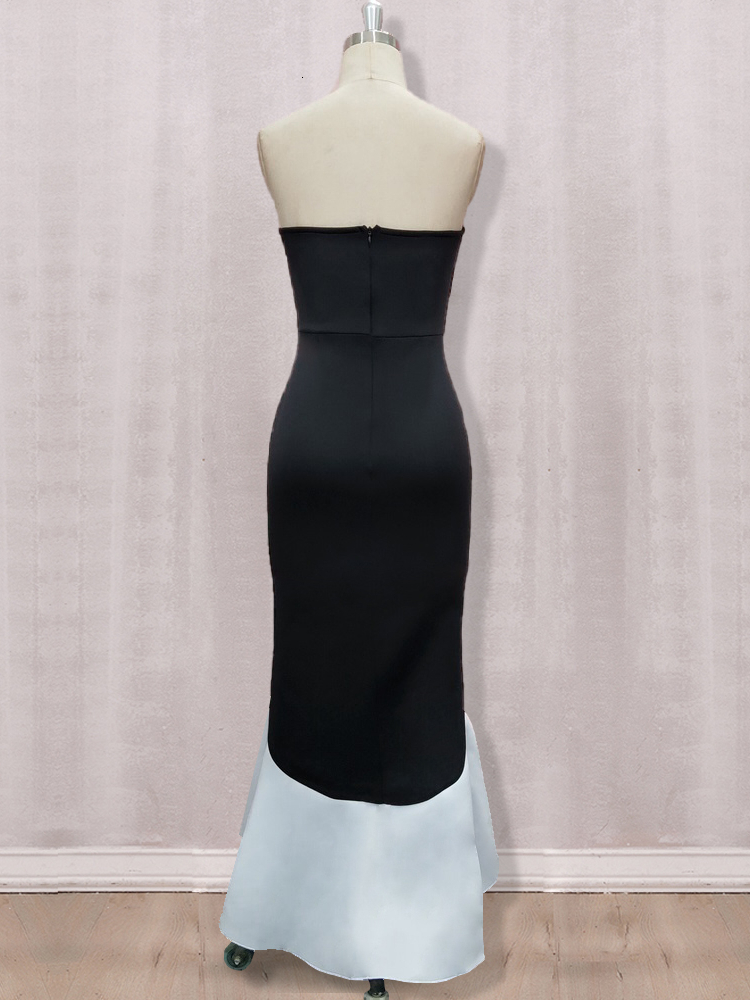 Party Dresses Sexy Ruffle Contrast Black White Women Long Dress Color Tight Elegant Evening Maxi Bodycon Celebrate Dinner Robe 221128