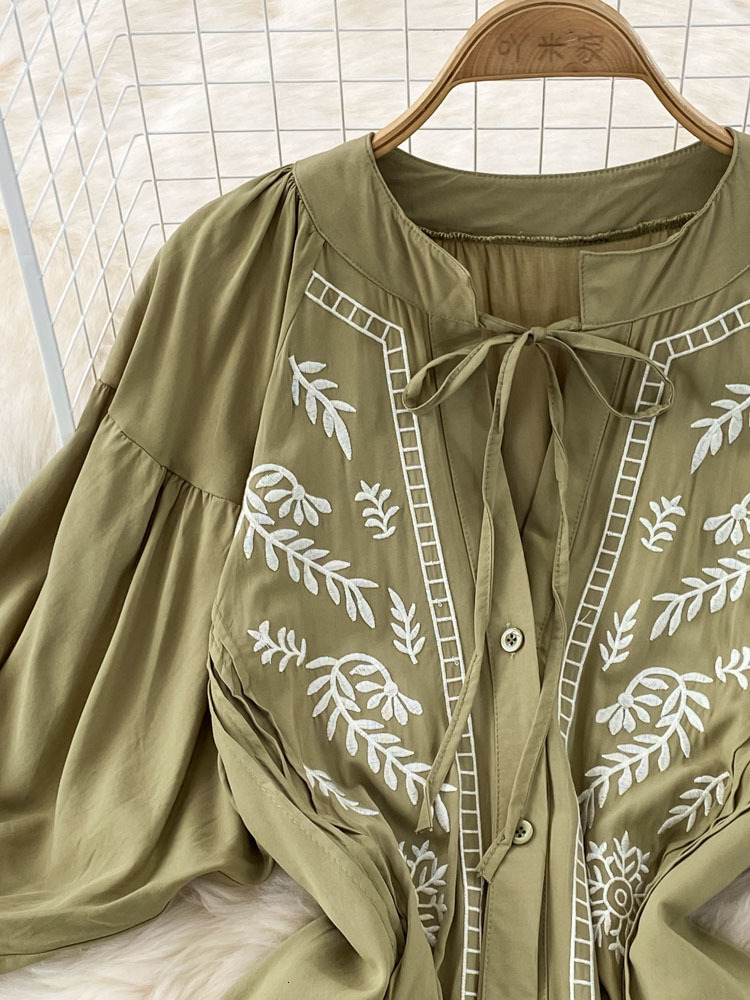 Casual Dresses Summer Retro Temperament Embroidered Vneck Singlebreasted Loose Dress Female Elegant Large Swing Vestidos Women D1575 221126